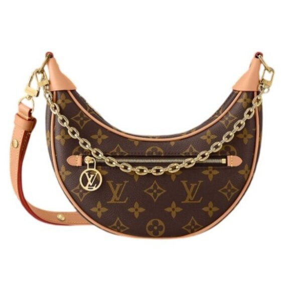 Authentic Louis Vuitton Monogram Loop Handbag Shoulder Bag Half Moon Brown Tan - Picture 1 of 11
